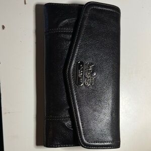 Coach Black Leather wallet, Card Clutch with Silver-Tone Logo